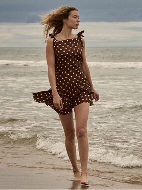 Camila Coelho Georgine Dot Brown Polka Dot Mini Dress NWT